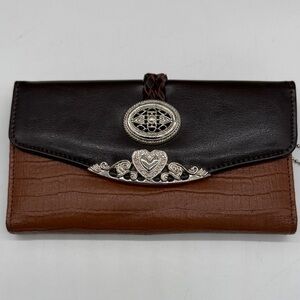 Vintage Okpta Brown Wallet Leather Heart Silver Accents Checkbook